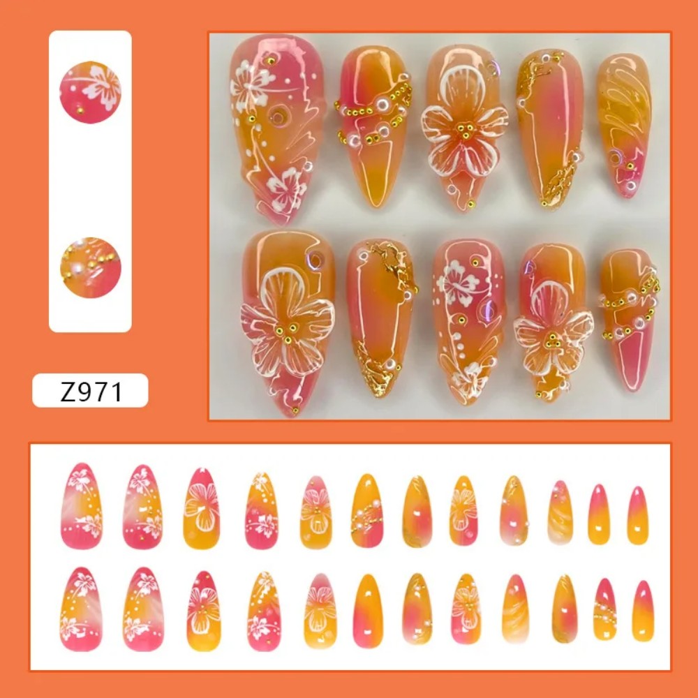 Nail Art Press On - 24개 핑크 그라데이션 아몬드 모양 가짜