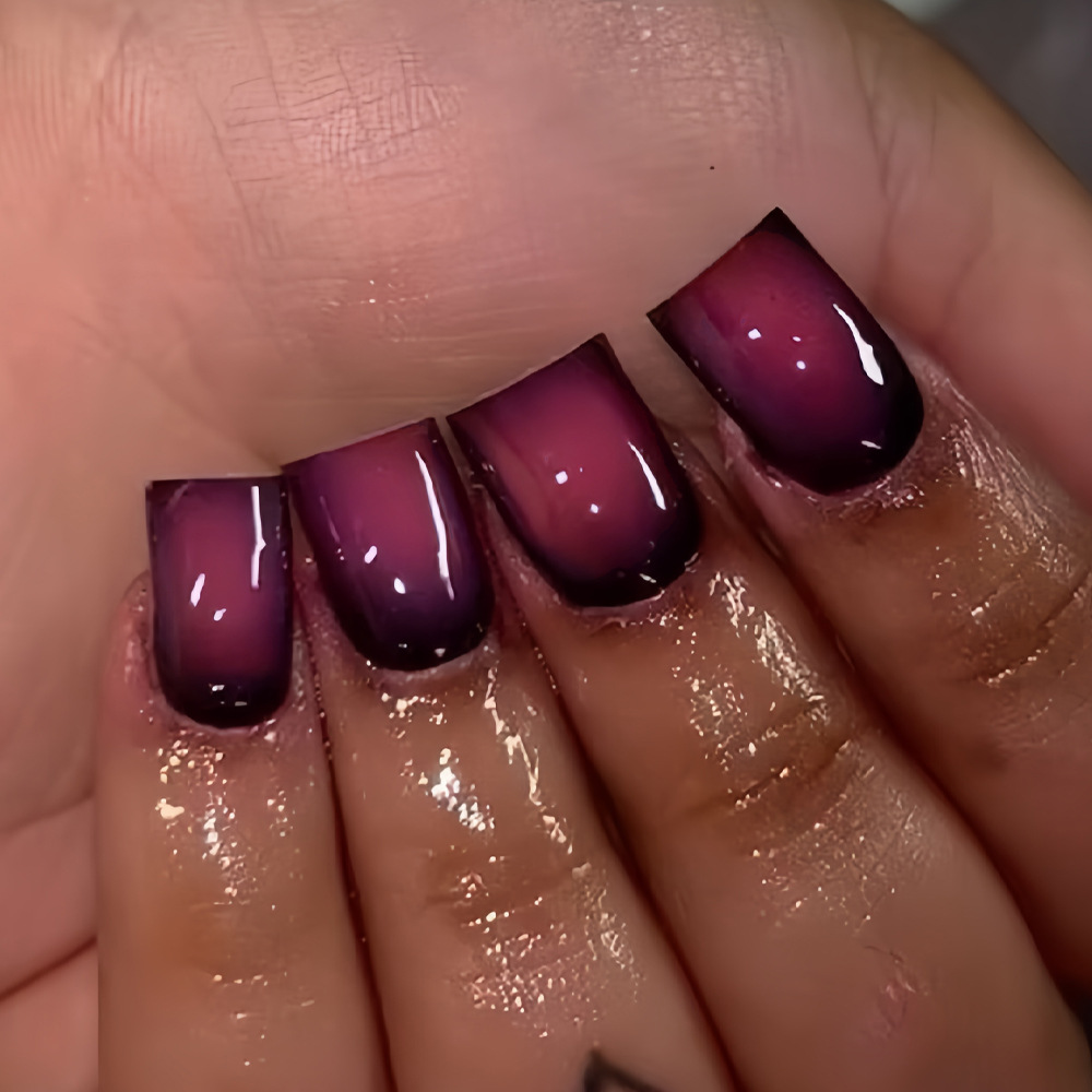 Nail Art Pink - 여성용 짧은 사각형 가짜 손톱 그라데이션