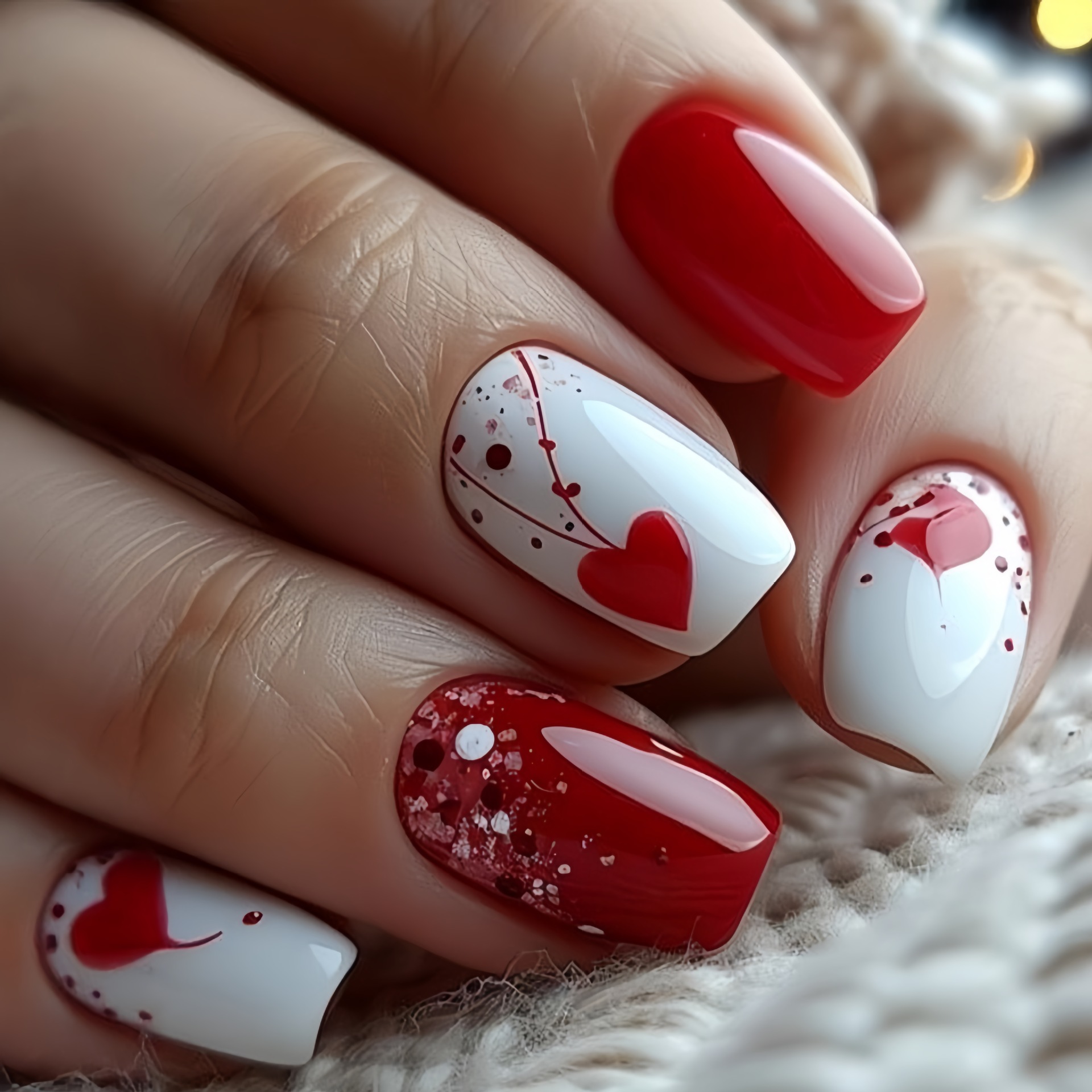 Nail Art Press On - 여성 소녀용 발렌타인데이용 그라데이션 레드 핑크