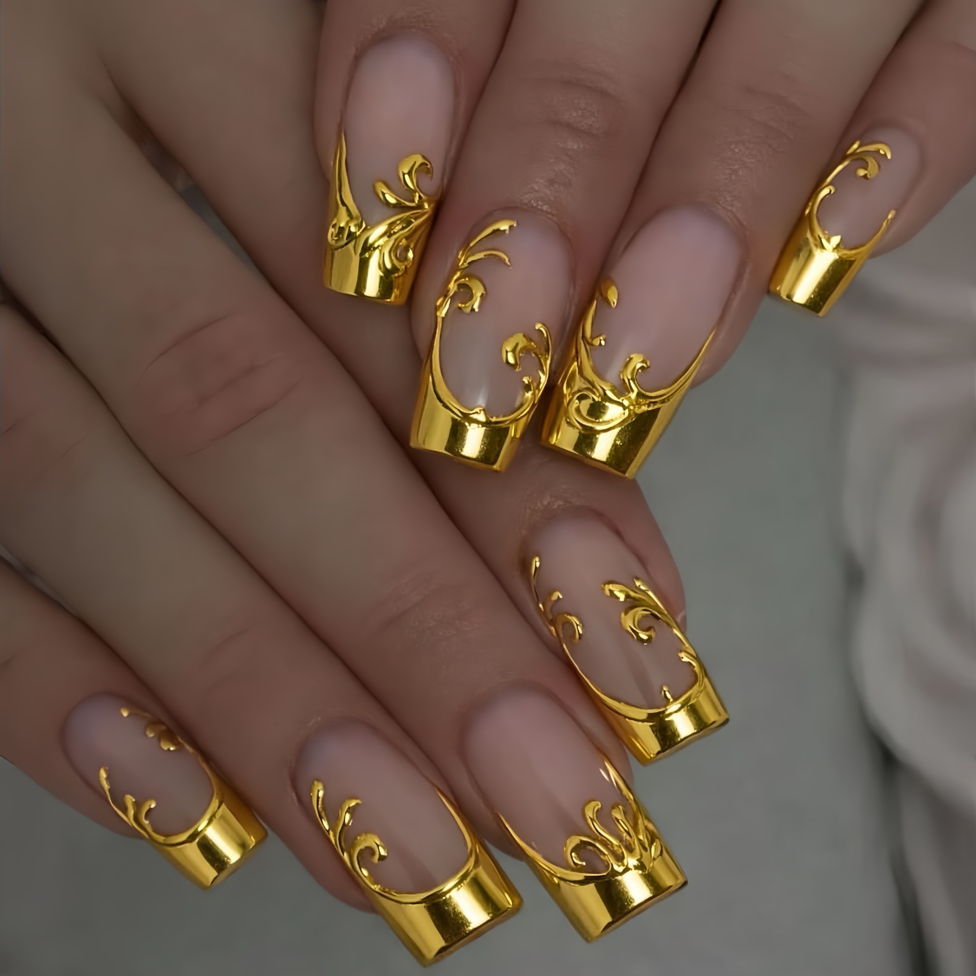Nail Art Press On - 여성용 중간 길이 인조 손톱, 사각형