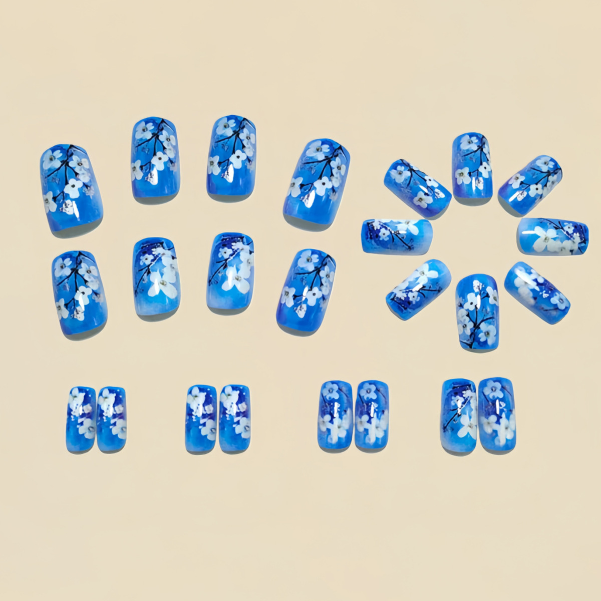 여성 소녀용 미디엄 가짜 손톱 봄 여름 꽃무늬 파란색  - Nail Art Press On 리뷰 및 가격
