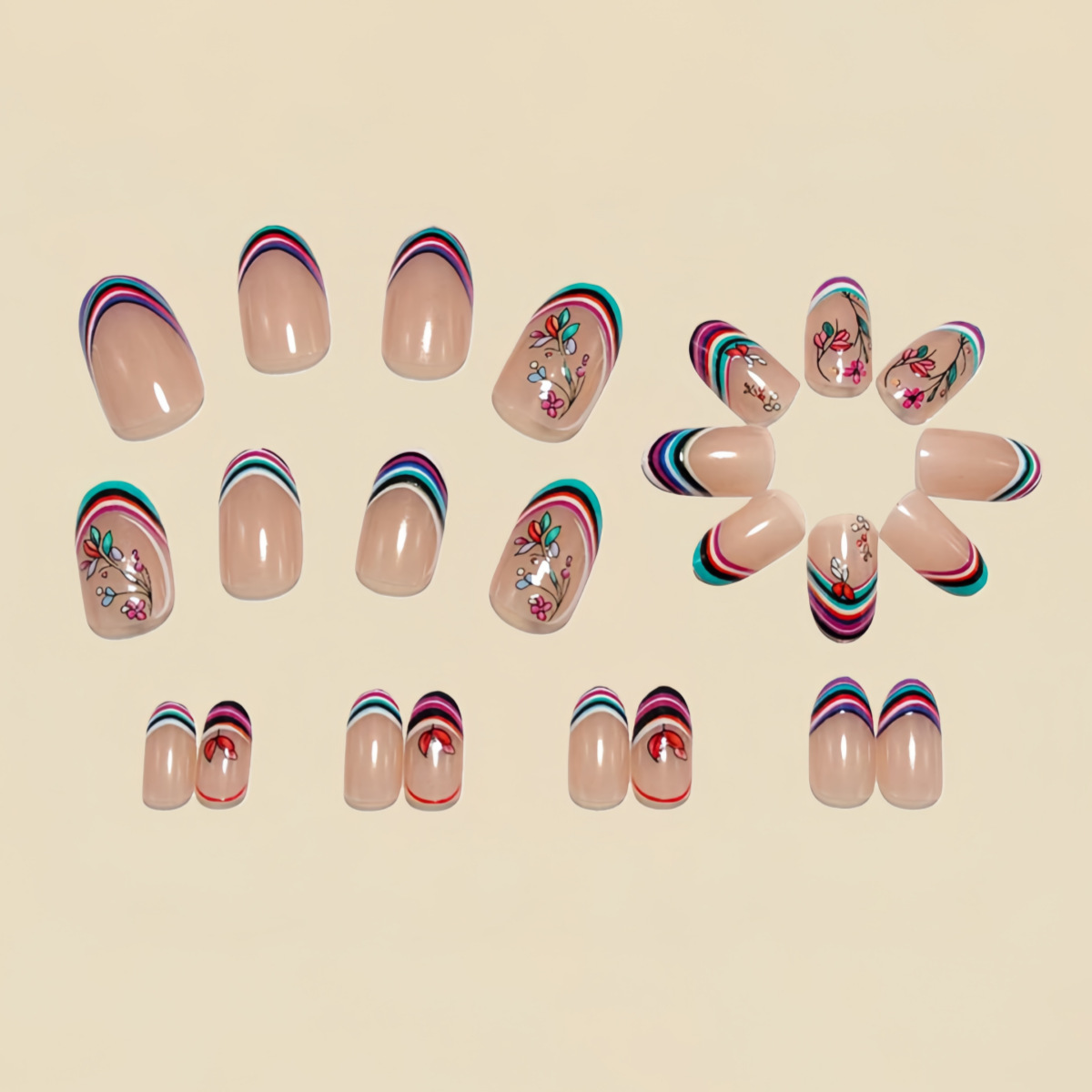 여성 소녀용 미디엄 가짜 손톱 봄 여름 꽃무늬 파란색  - Nail Art Press On 리뷰 및 가격