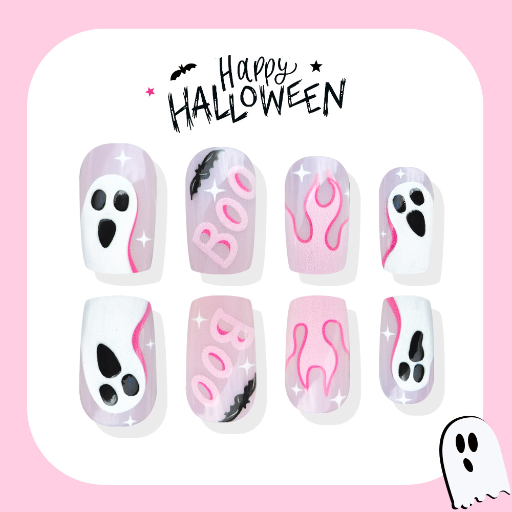 24개 할로윈 프레스온 네일 핑크 귀여운 유령 거미줄  - Nail Art Press On 리뷰 및 가격