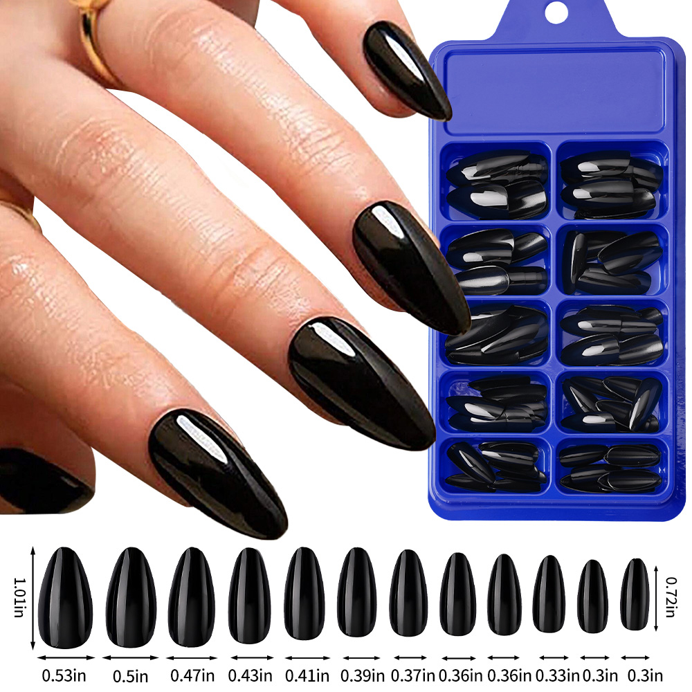 100개 알몬드 프레스온 네일 중간 길이 블랙 무광 알 - Nail Art Pink 리뷰 및 가격