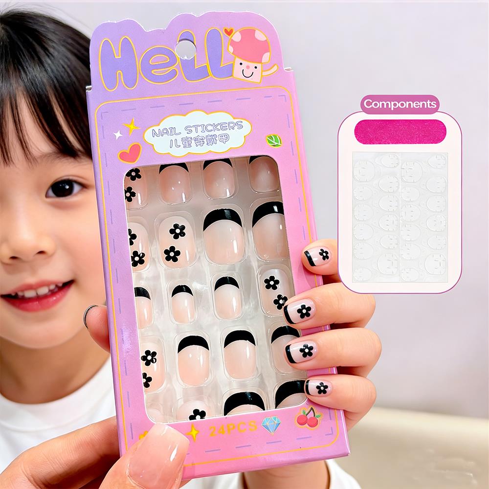 24개입/박스 만화 캐릭터 어린이용 프레스온 네일 블랙 - Nail Art Press On 리뷰 및 가격