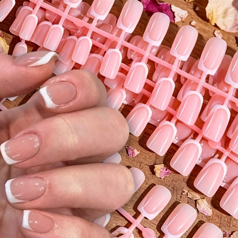 120개입 짧은 스퀘어 프렌치팁 프레스온 네일즈 내추럴 - Nail Art Glossy 리뷰 및 가격