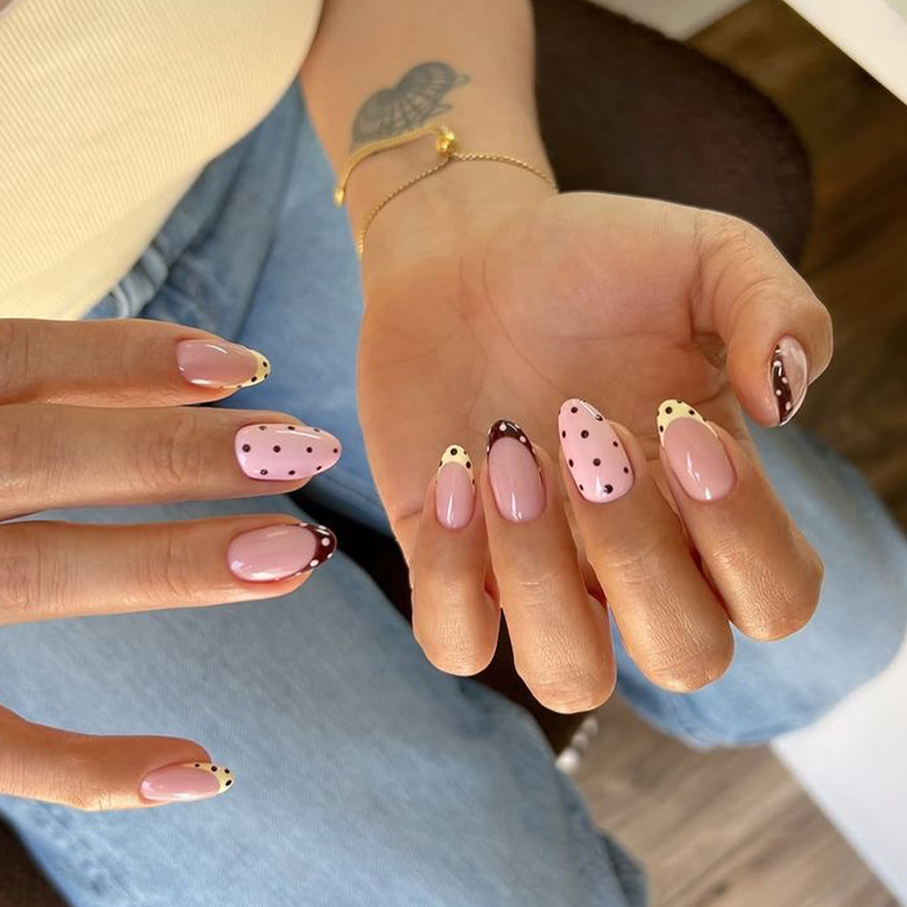 24개 아몬드 모양 인조 손톱 세트, 물방울 무늬 풀커 - Nail Art Pink 리뷰 및 가격