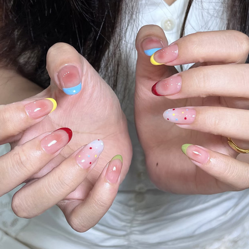 24개 아몬드 모양 인조 손톱 세트, 물방울 무늬 풀커 - Nail Art Pink 리뷰 및 가격