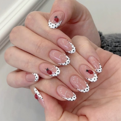 24개 아몬드 모양 인조 손톱 세트, 물방울 무늬 풀커 - Nail Art Pink 리뷰 및 가격