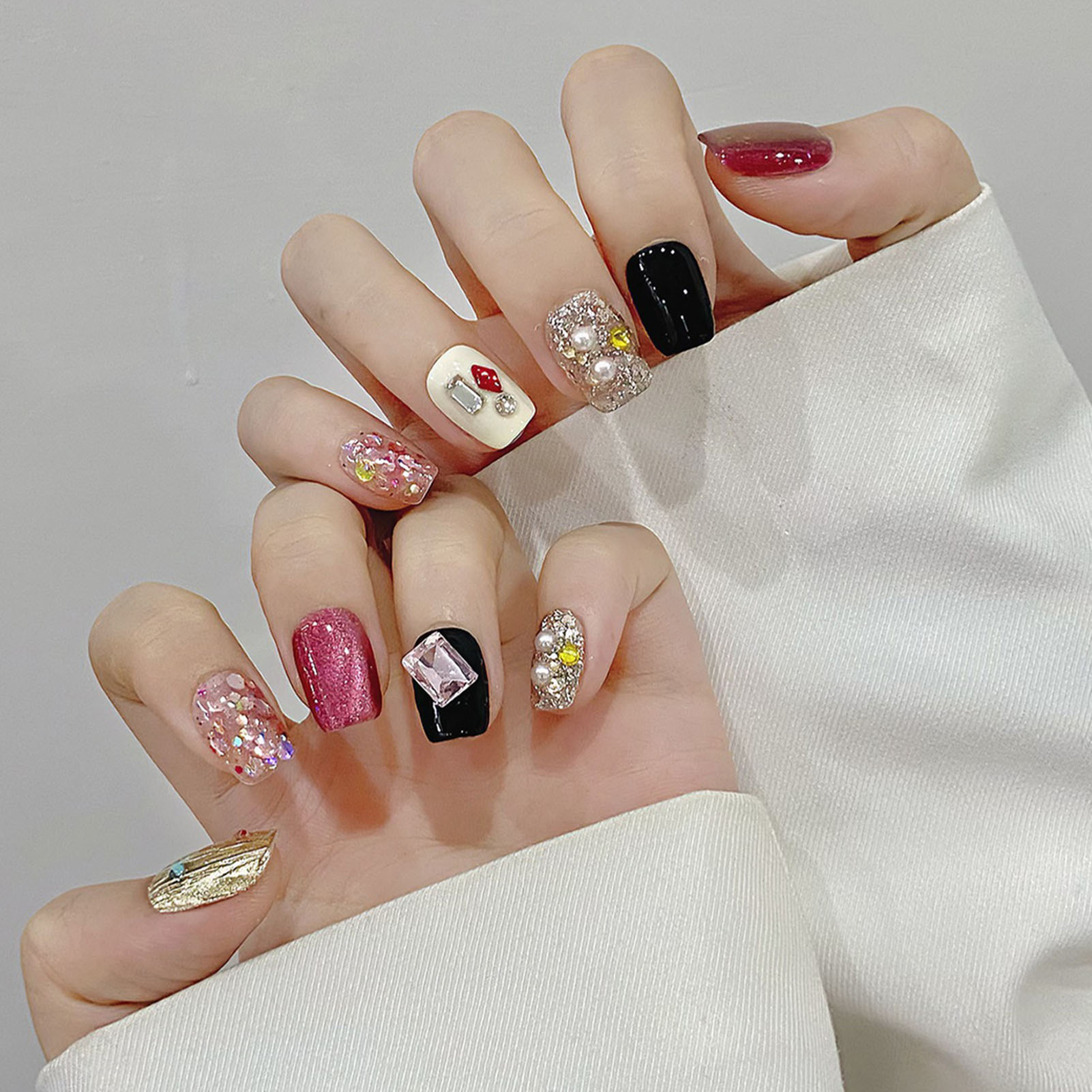 수제 프레스 네일 글리터 핑크 스팽글 고양이 눈 광택  - Nail Art Press On 리뷰 및 가격