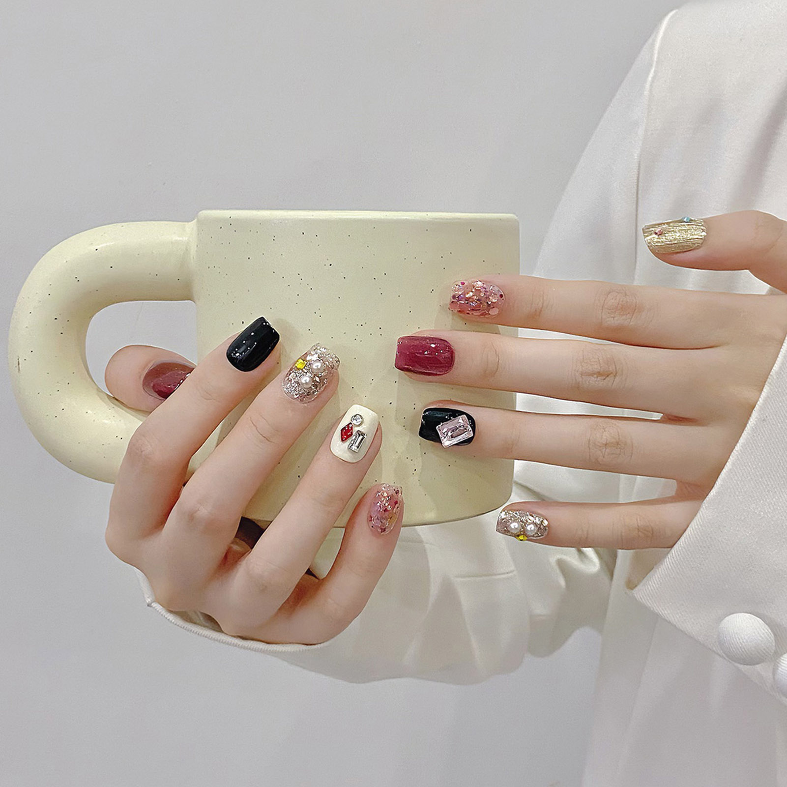 수제 프레스 네일 글리터 핑크 스팽글 고양이 눈 광택  - Nail Art Press On 리뷰 및 가격