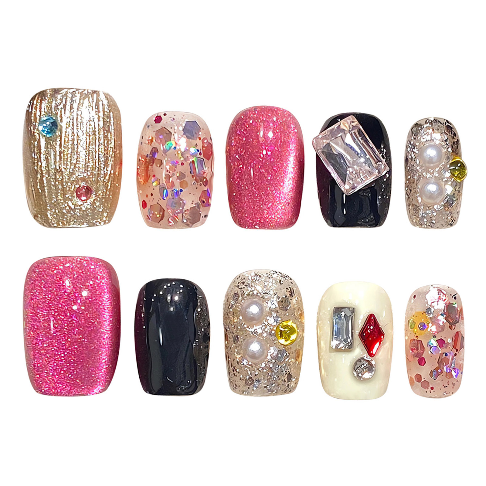 수제 프레스 네일 글리터 핑크 스팽글 고양이 눈 광택  - Nail Art Press On 리뷰 및 가격