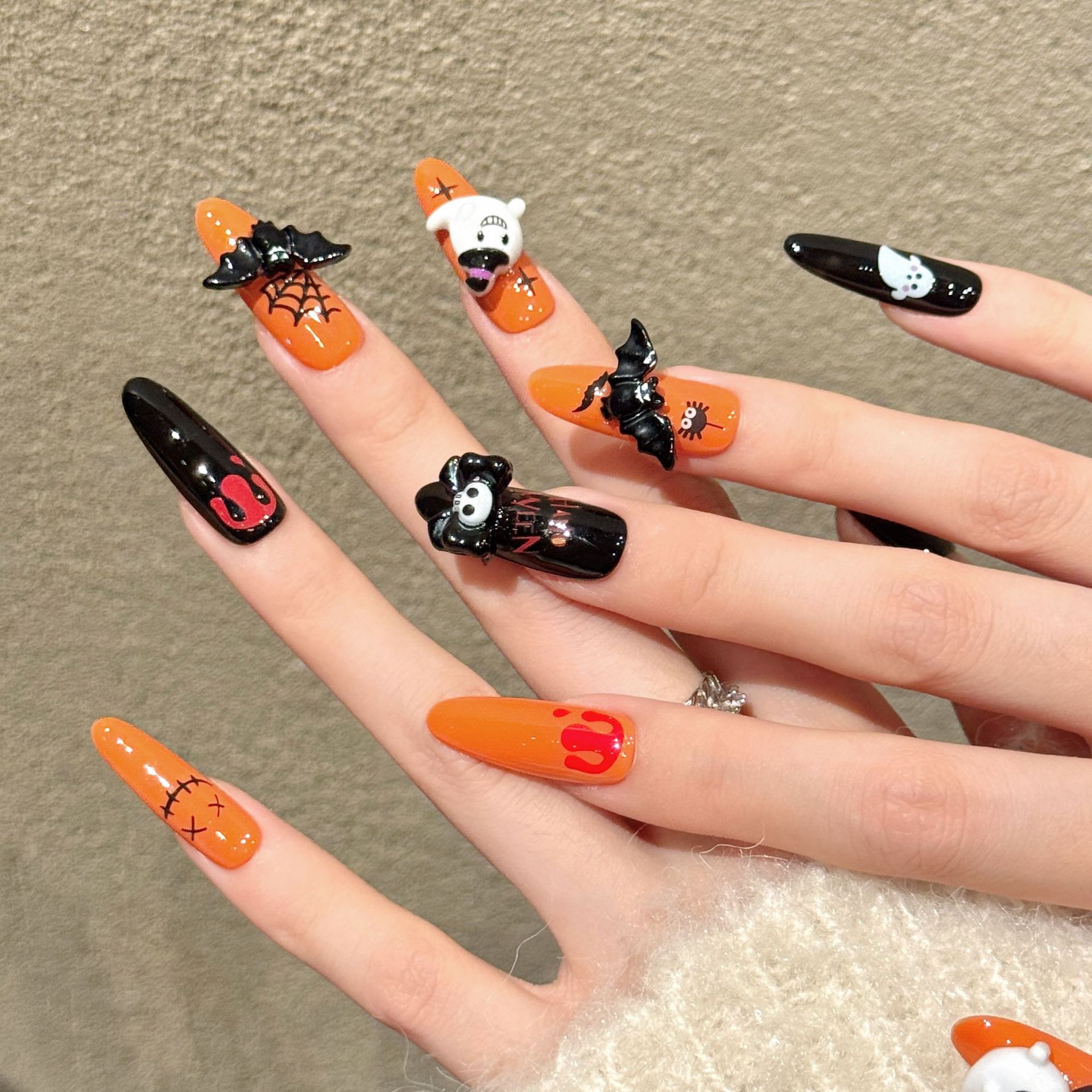 10개입 긴 타원형 프레스온 네일, 할로윈 테마의 가짜 - Nail Art Press On 리뷰 및 가격