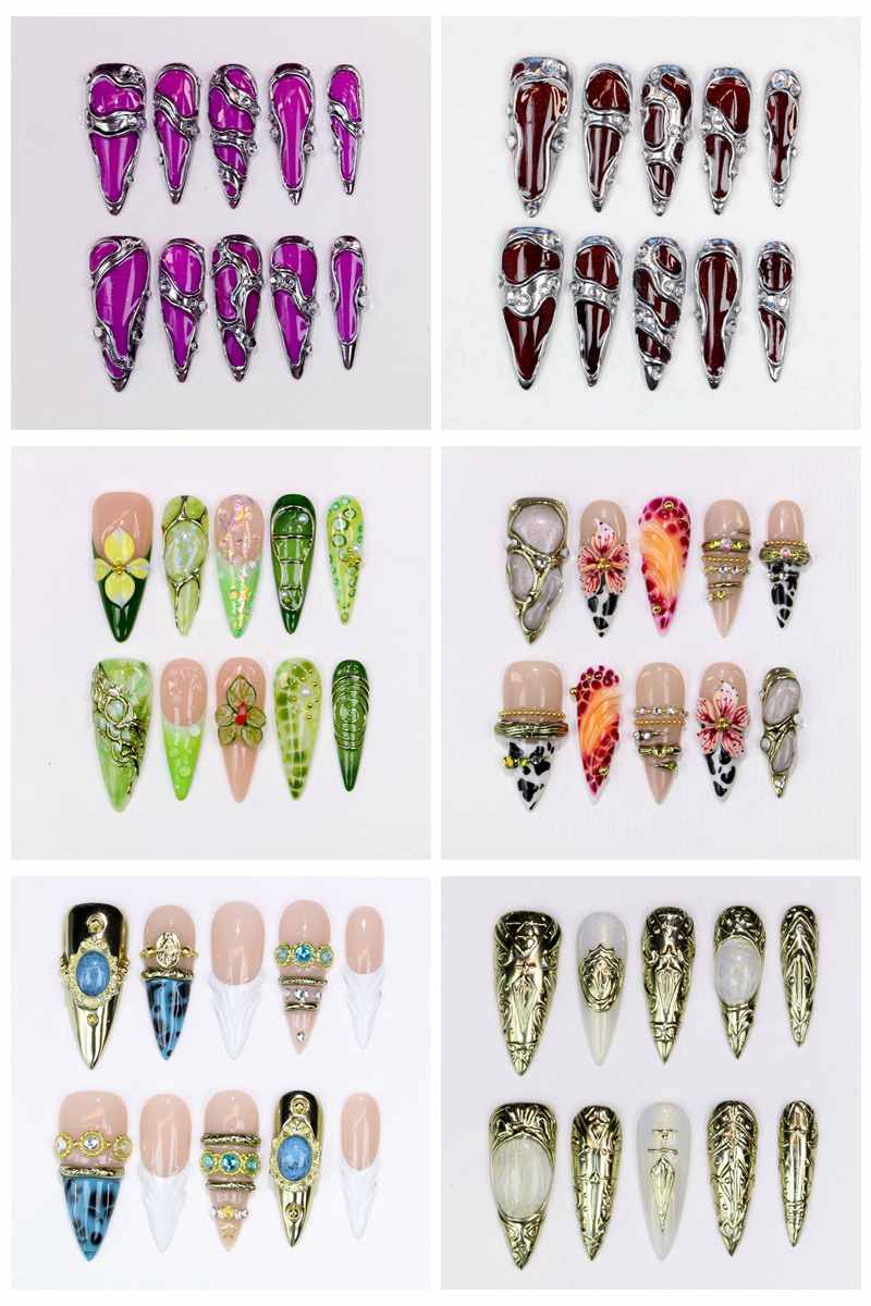 10개입 롱 스틸레토 프레스온 네일 글로시 핸드페인팅  - Nail Art Glossy 리뷰 및 가격