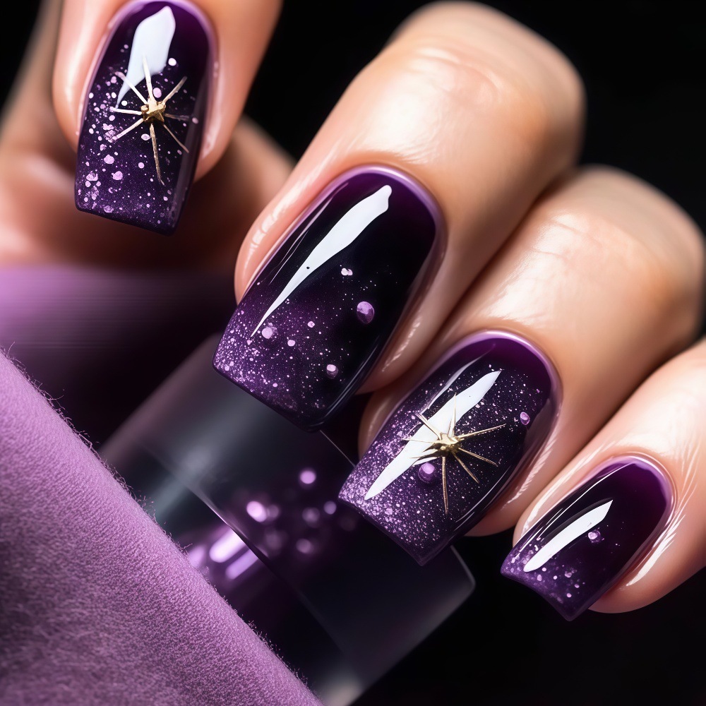 짧은 중간 길이의 페이크 네일, 그라데이션 퍼플 블루  - Nail Art Press On 리뷰 및 가격
