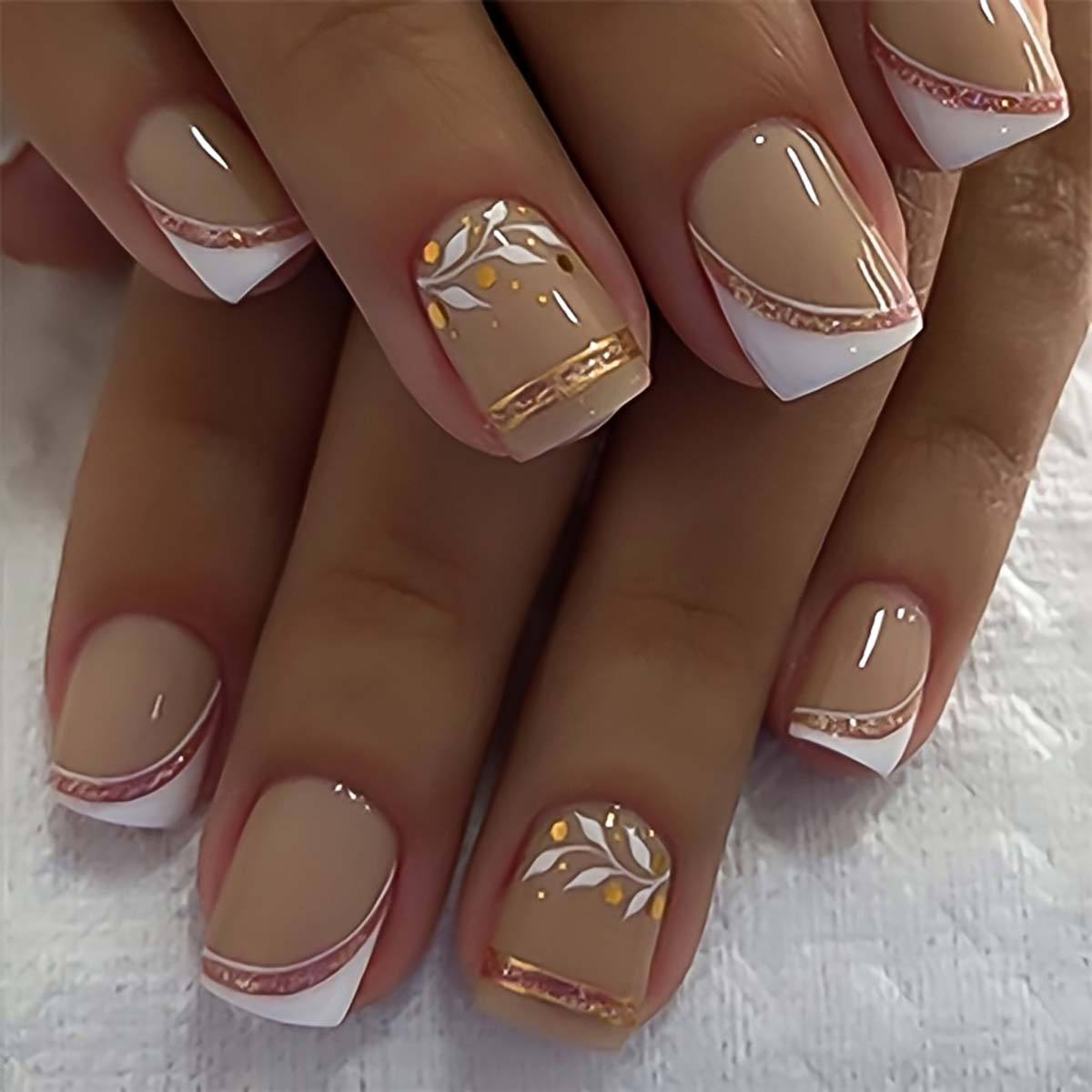 여성용 짧은 중간 길이의 프렌치 스퀘어 네일 팁, 금색 - Nail Art Press On 리뷰 및 가격