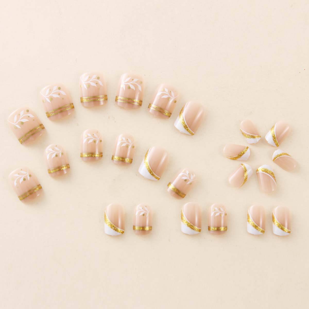 여성용 짧은 중간 길이의 프렌치 스퀘어 네일 팁, 금색 - Nail Art Press On 리뷰 및 가격