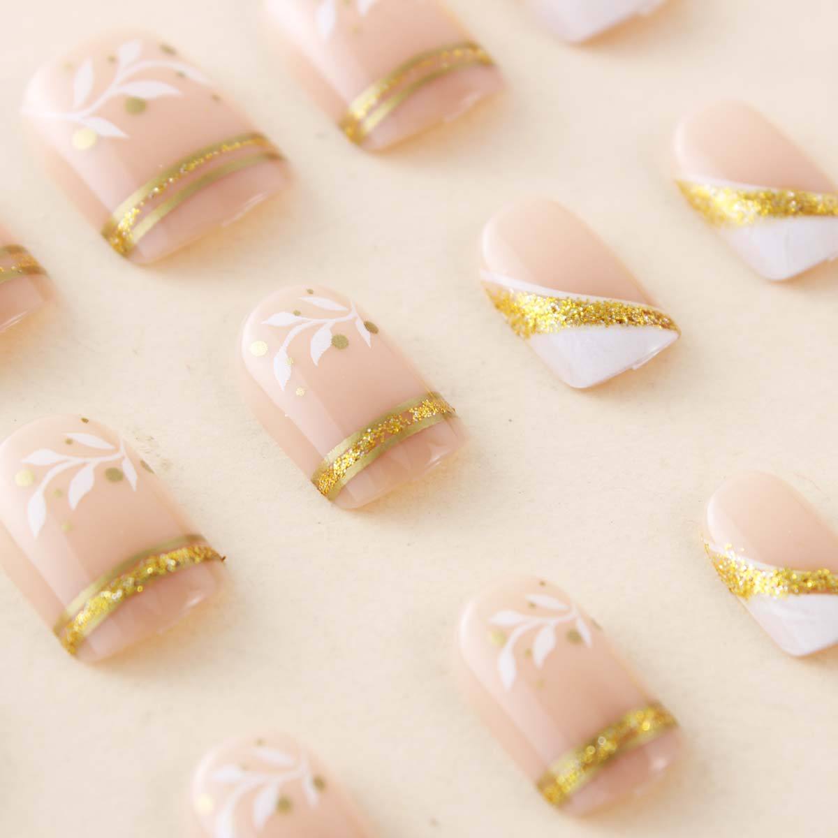 여성용 짧은 중간 길이의 프렌치 스퀘어 네일 팁, 금색 - Nail Art Press On 리뷰 및 가격