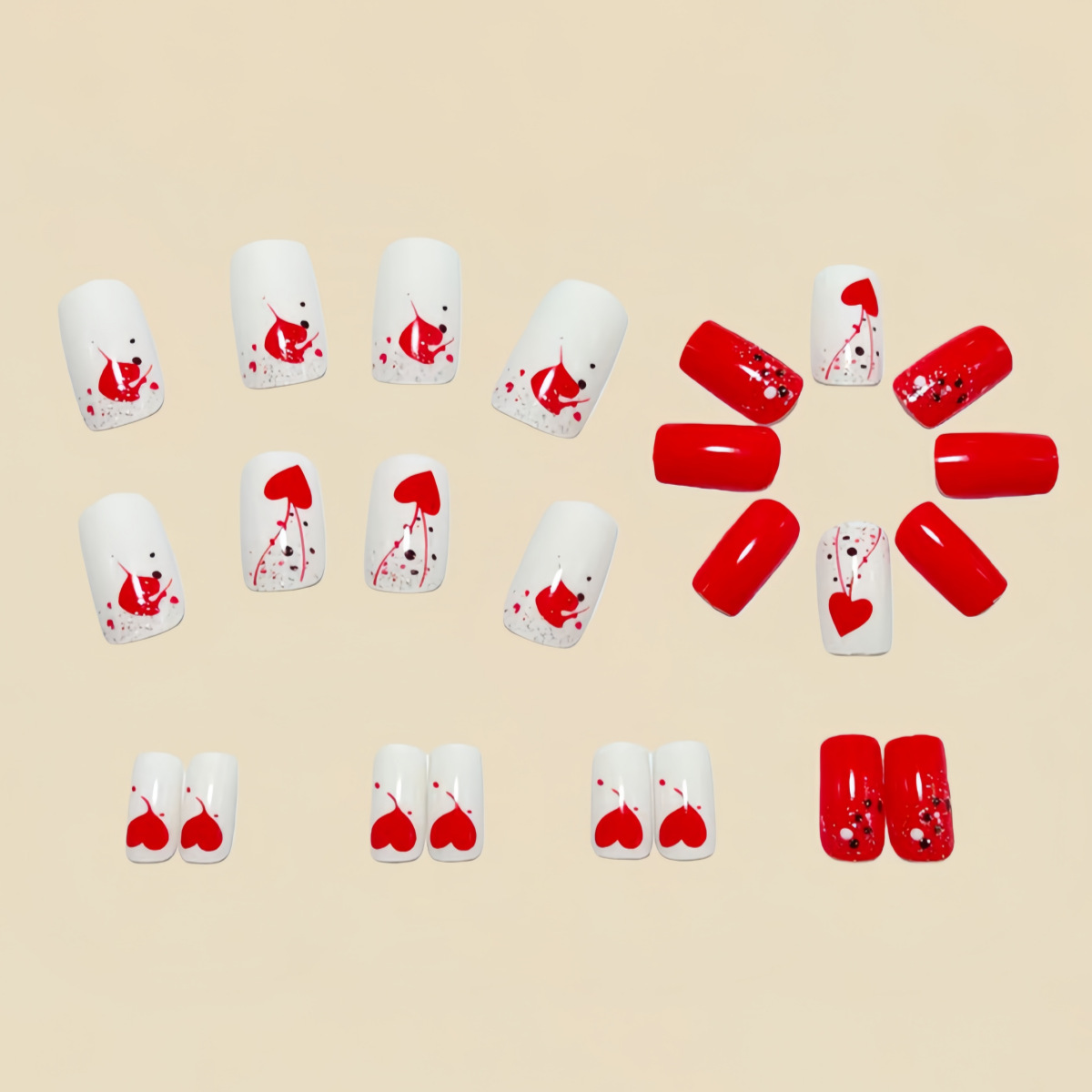 여성 소녀용 발렌타인데이용 그라데이션 레드 핑크 하트  - Nail Art Press On 리뷰 및 가격