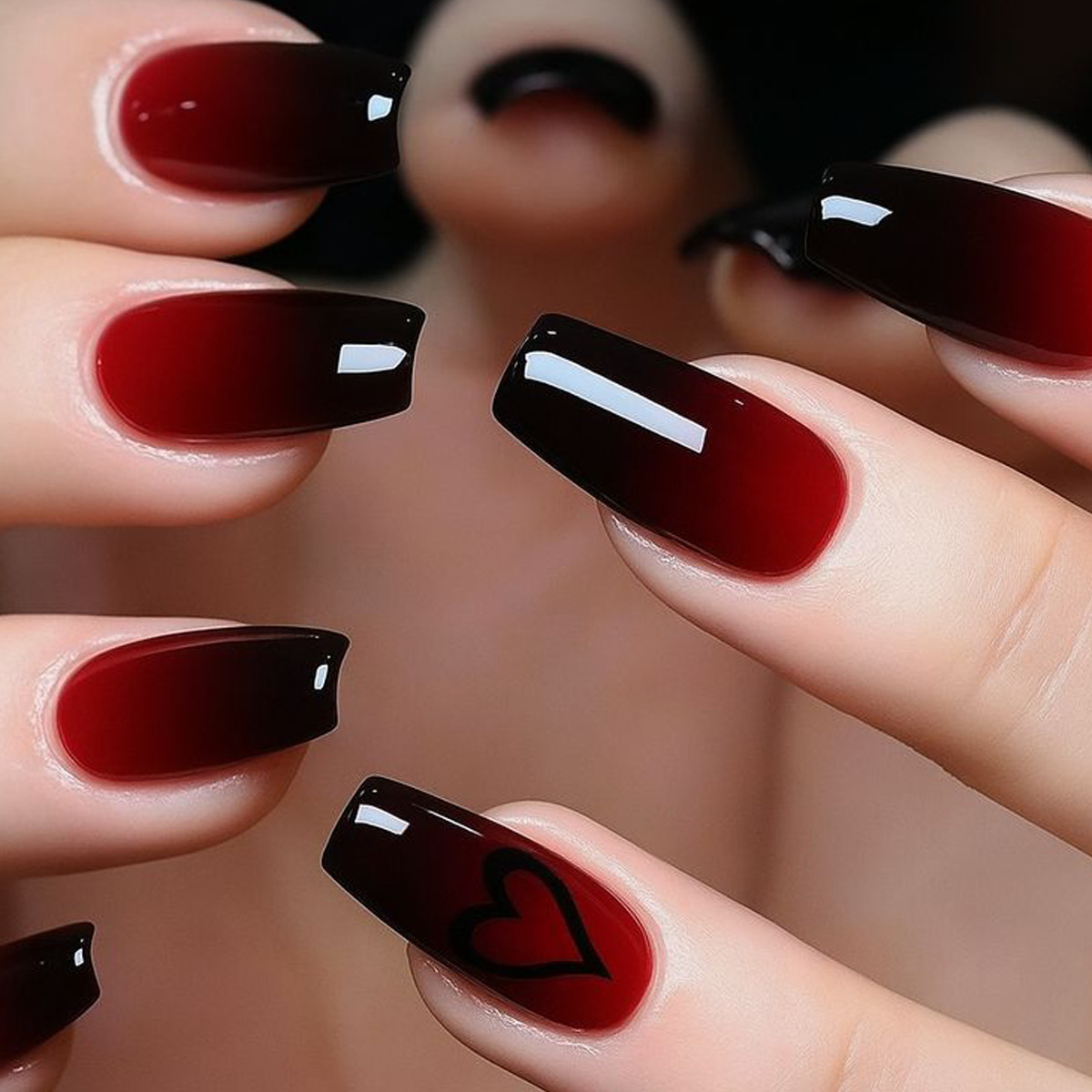 여성 소녀용 발렌타인데이용 그라데이션 레드 핑크 하트  - Nail Art Press On 리뷰 및 가격