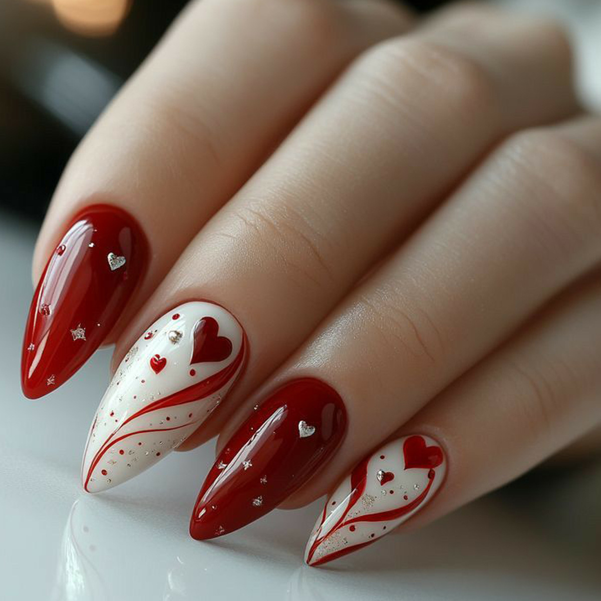 여성 소녀용 발렌타인데이용 그라데이션 레드 핑크 하트  - Nail Art Press On 리뷰 및 가격
