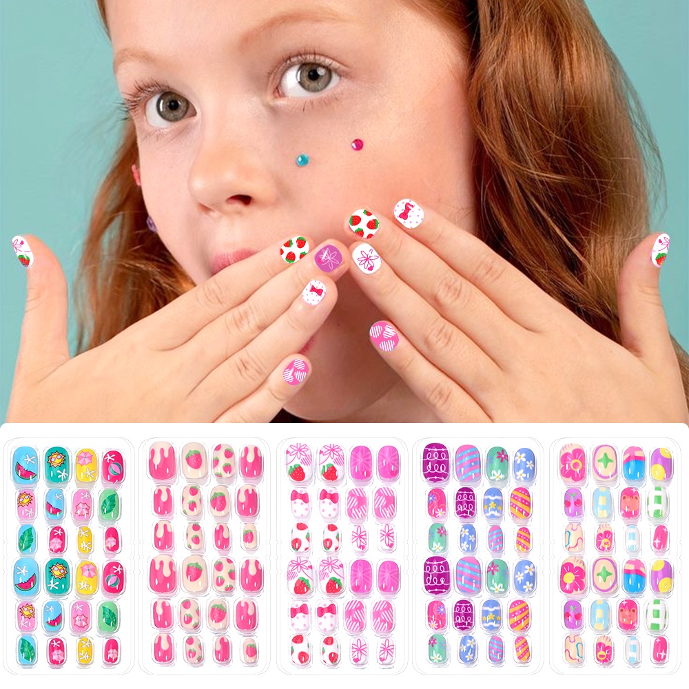 120 조각 5 세트 캔디 키즈 프레스 온 손톱 어린이 - Nail Art Pink 리뷰 및 가격
