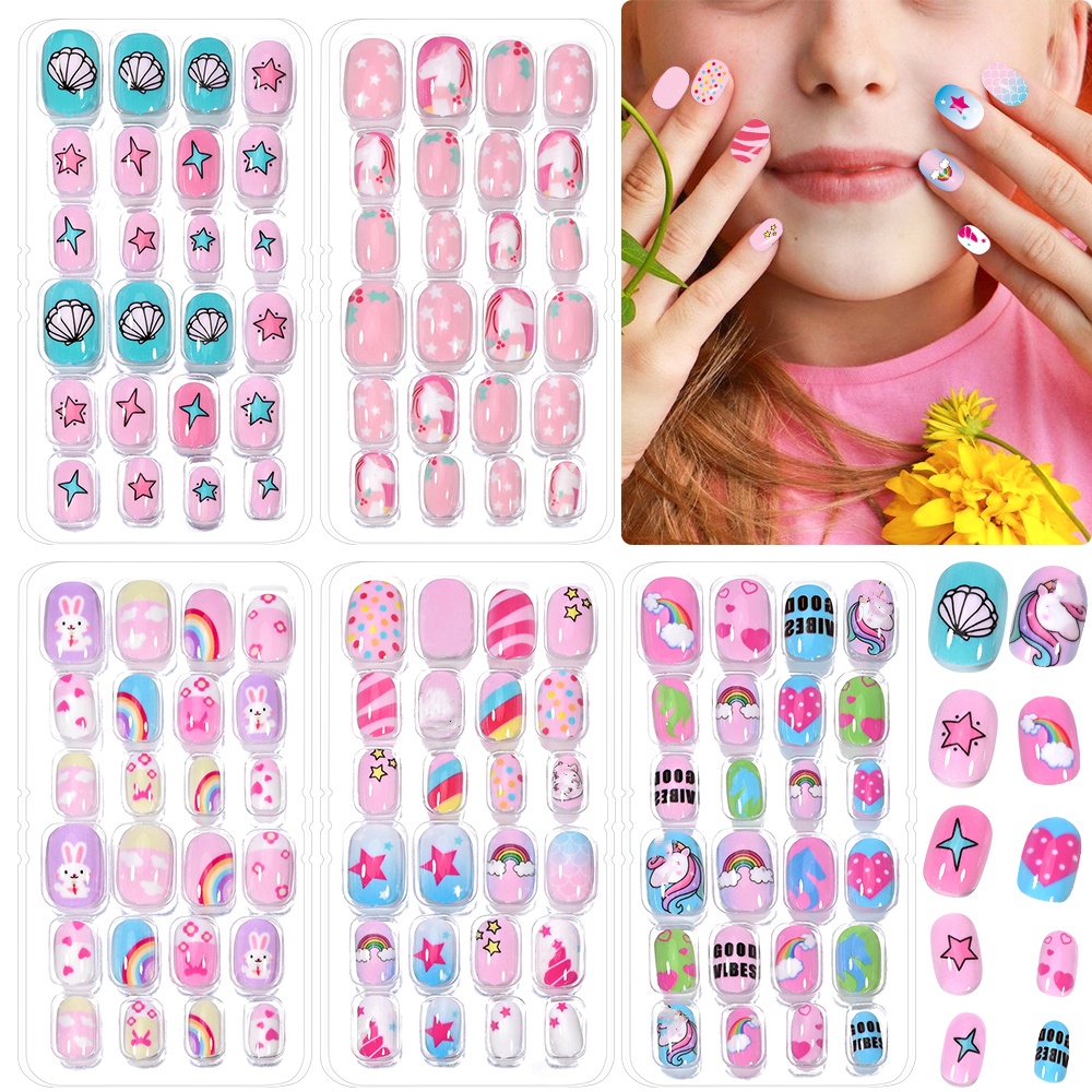 120 조각 5 세트 캔디 키즈 프레스 온 손톱 어린이 - Nail Art Pink 리뷰 및 가격