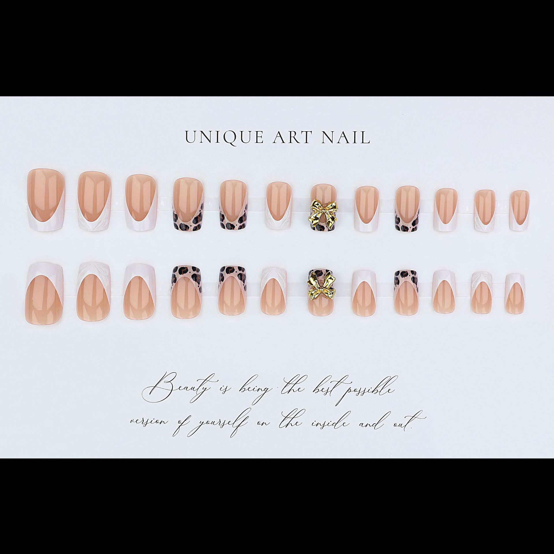 여성용 짧은 사각형 가짜 손톱, 갈색 레오파드 프린트와 - Nail Art Press On 리뷰 및 가격