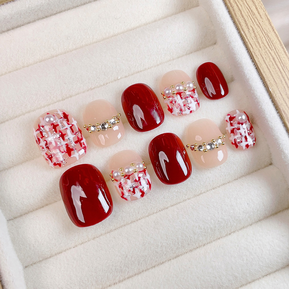 10개입 짧은 사각형 라운드 핸드메이드 프레스온 네일  - Nail Art Press On 리뷰 및 가격