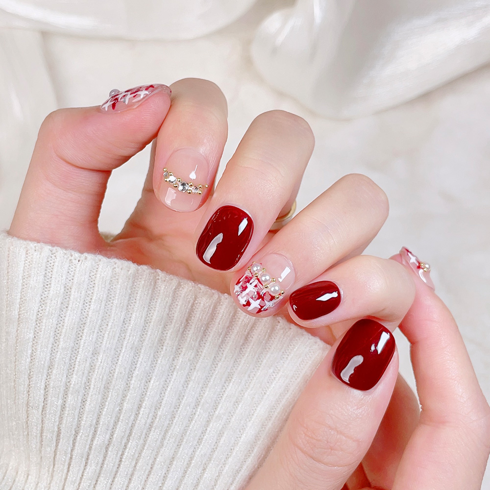 10개입 짧은 사각형 라운드 핸드메이드 프레스온 네일  - Nail Art Press On 리뷰 및 가격