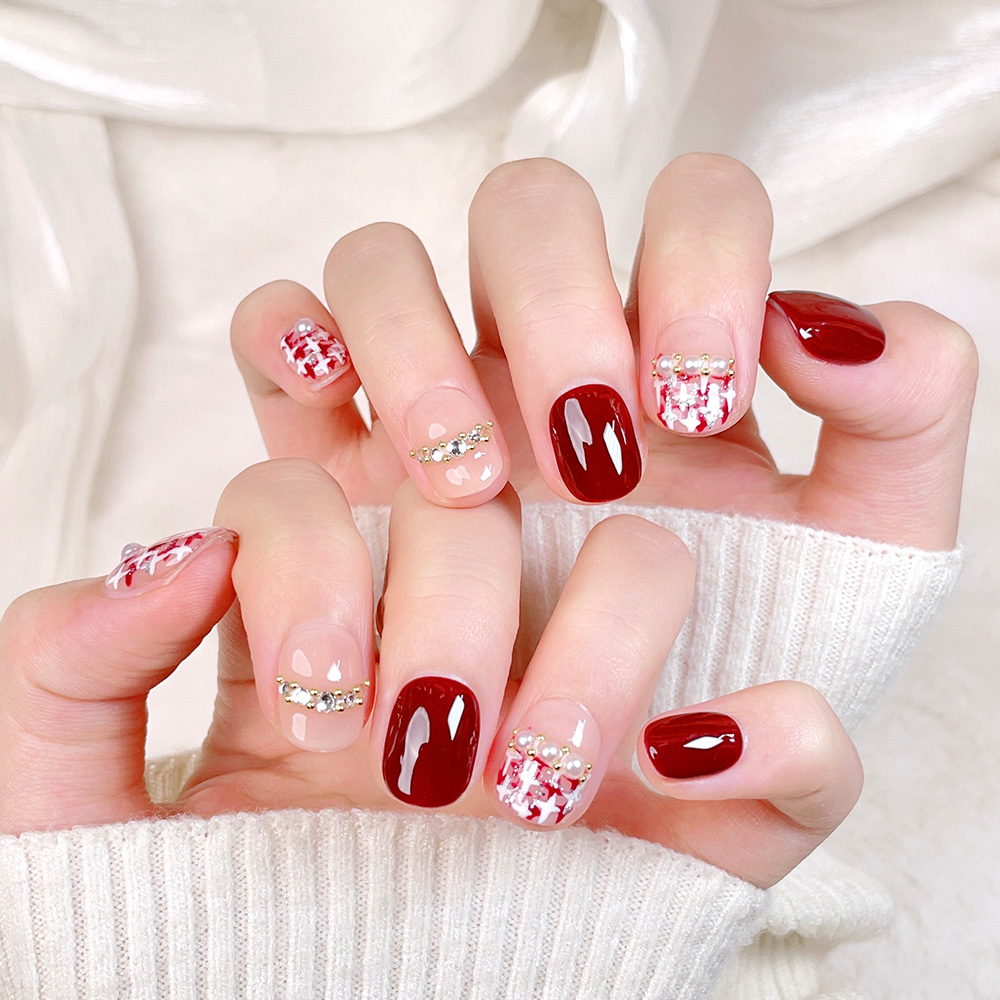 10개입 짧은 사각형 라운드 핸드메이드 프레스온 네일  - Nail Art Press On 리뷰 및 가격