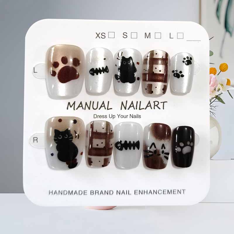 10개 귀여운 만화 검은 고양이와 핑크 나비 매듭 수제 - Nail Art Pink 리뷰 및 가격