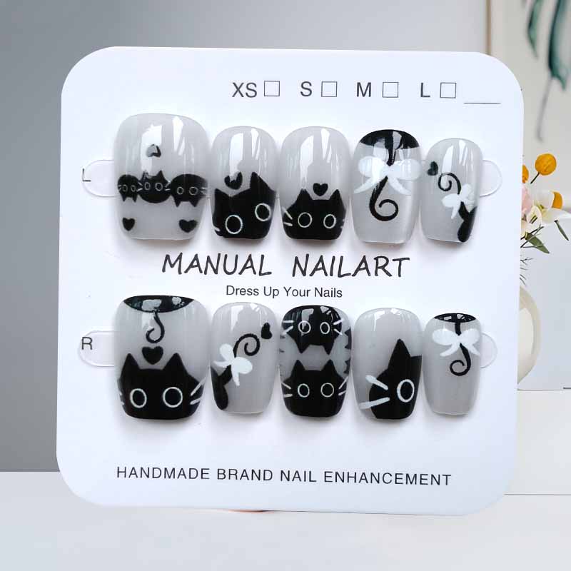 10개 귀여운 만화 검은 고양이와 핑크 나비 매듭 수제 - Nail Art Pink 리뷰 및 가격