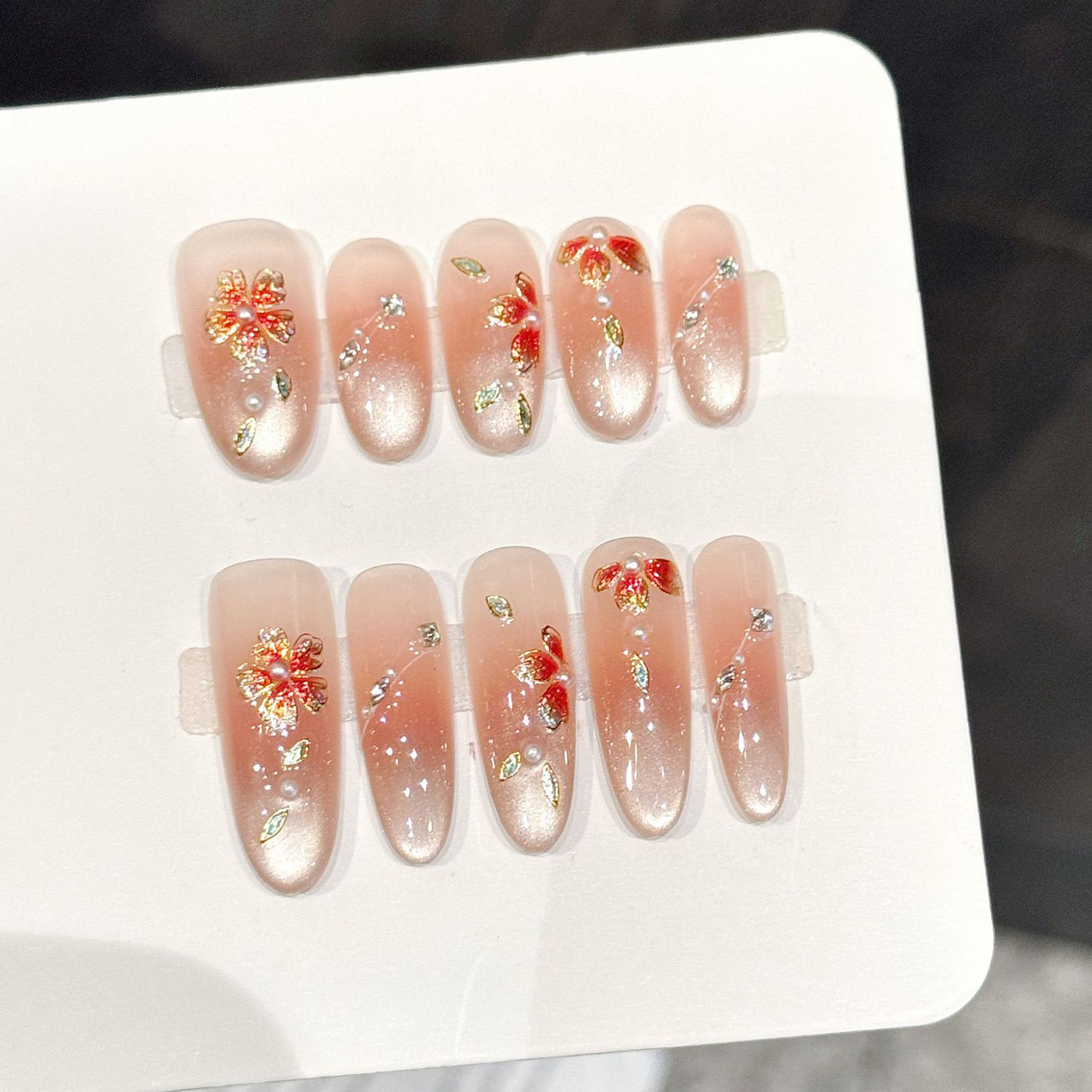 10개 수제 가짜 손톱 누드 핑크 그라데이션 플래시 꽃 - Nail Art Pink 리뷰 및 가격