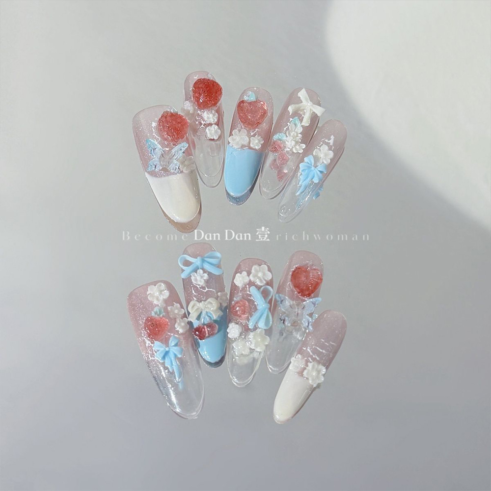스윗 프린세스 프렌치 샤이닝 보우낫 플라워 롱 아몬드  - Nail Art Glossy 리뷰 및 가격